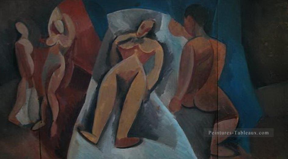 Nu avec couche personnages 1908 cubisme Pablo Picasso Peintures à l'huile